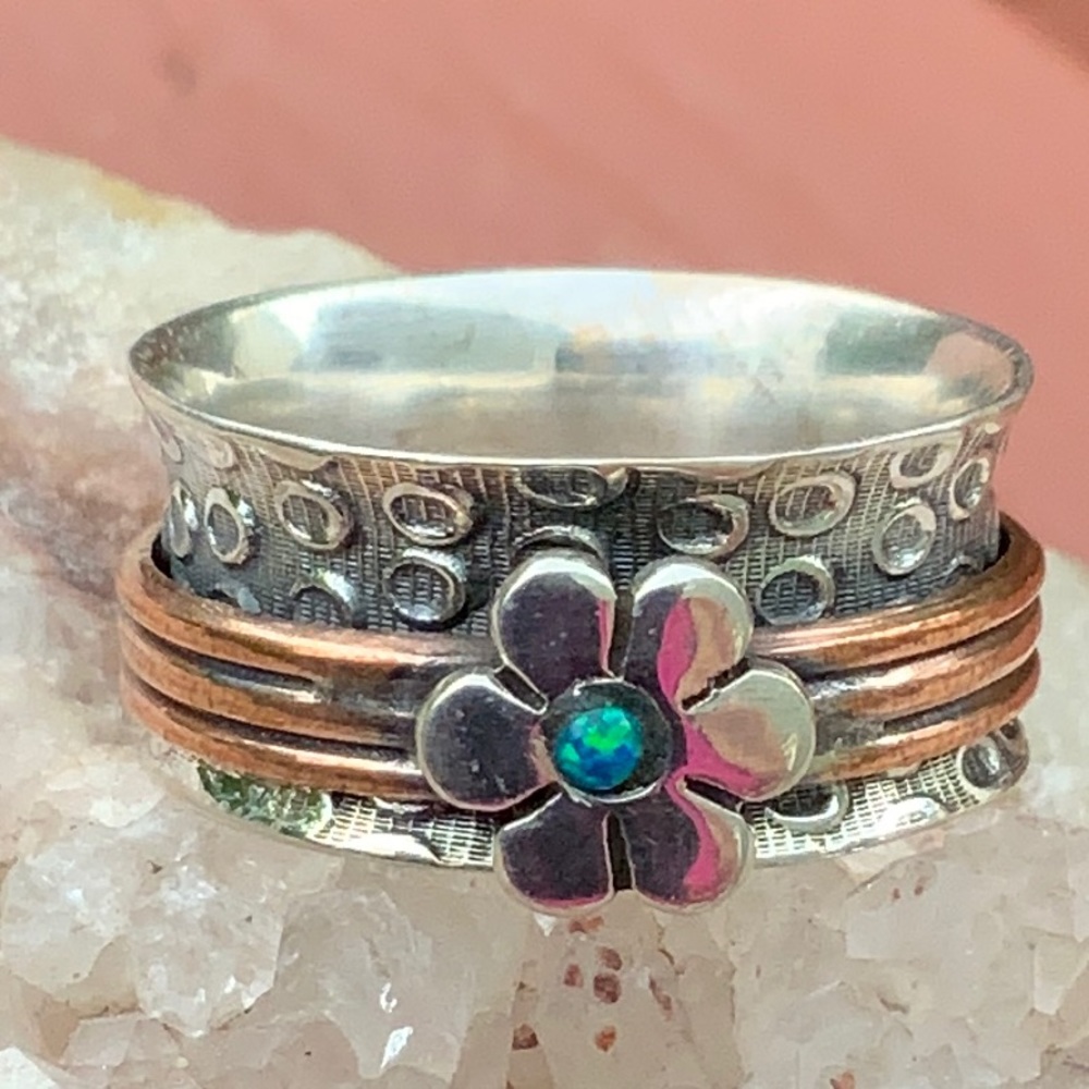 BOUTIQUE 2-TONE MEDITATION FIRE OPAL 925 RING, 8 - Picture 6 of 11
